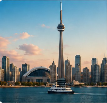 Toronto skyline with the CN Tower by the waterfront