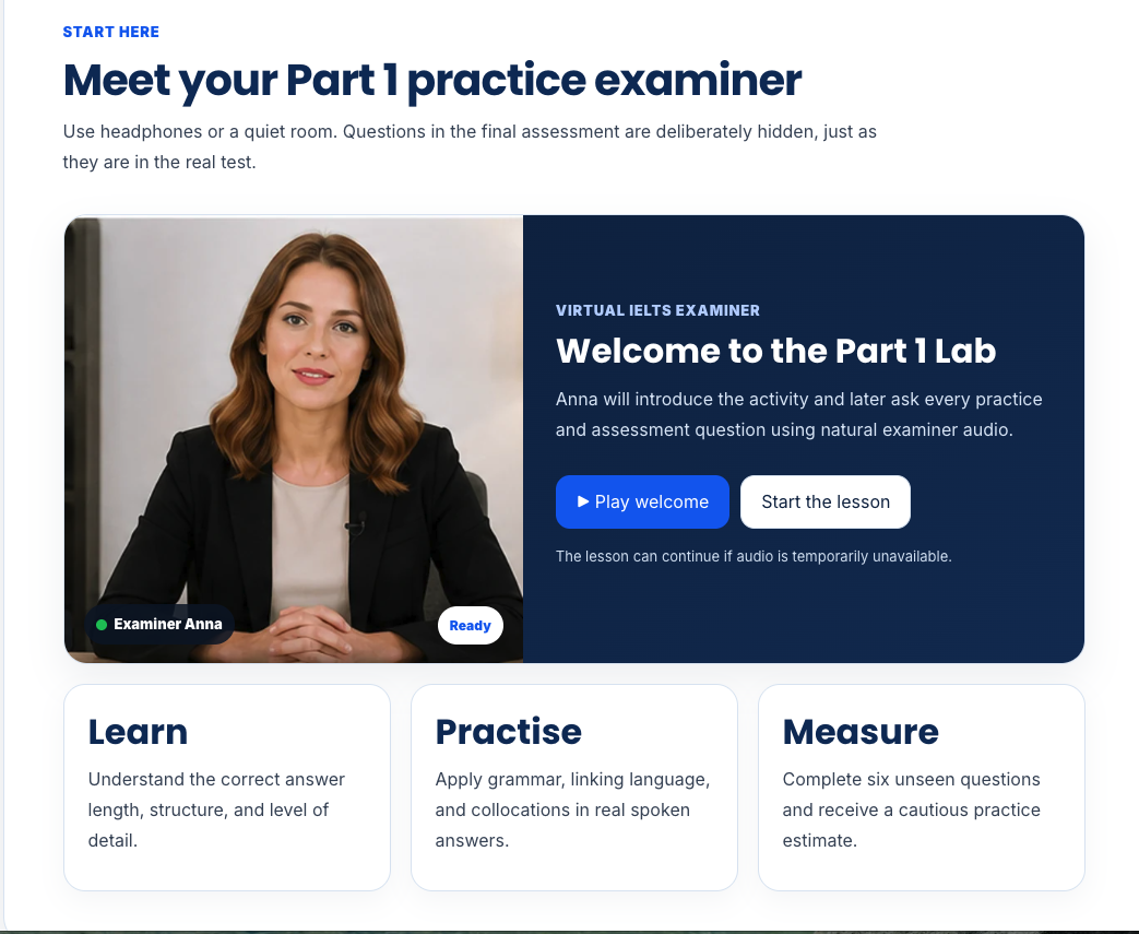 IELTS Speaking unseen practice and assessment