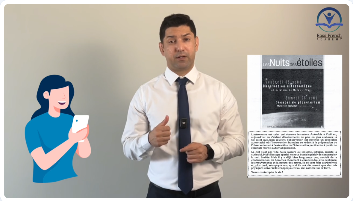 Ross French Academy instructor teaching a TEF Canada reading task